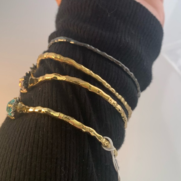 ALEXIS BITTAR 4 Vintage Miss Havisham 4 Hammered Spiked Gemstone Cuff Bracelets - Picture 5 of 8